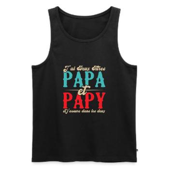 J'ai deux titres papa et papy - Débardeur bio Premium Homme - noir - Devant - AI Model Male 178 light (178cm)