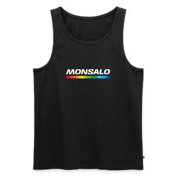 MONSALO – Humorous hijacking of the Salomon logo - Men's Premium Organic Tank Top - black - Front - Michal (187cm)