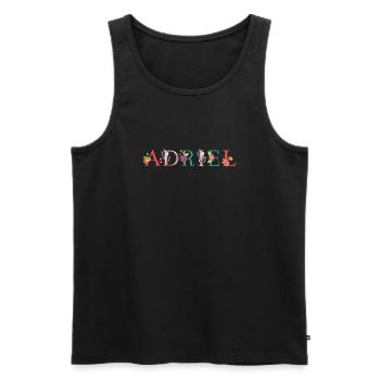 ADRIEL Art du nom avec des fleurs brodées - Débardeur bio Premium Homme - noir - Devant - Michal (187cm)