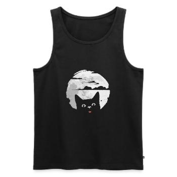 Le chat dérange la pleine lune - provoque une éclipse lunaire - Débardeur bio Premium Homme - noir - Devant - AI Model Male 178 light (178cm)