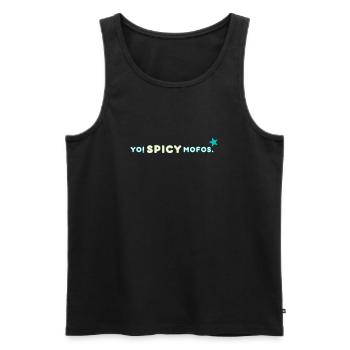 Yo ! Épicé. | Déclaration rétro sur le streetwear - Débardeur bio Premium Homme - noir - Devant - Michal (187cm)