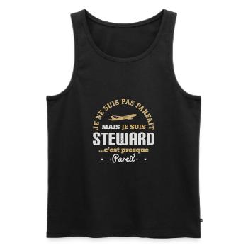 Steward métier cadeau humour drôle avion de ligne - Débardeur bio Premium Homme - noir - Devant - Michal (187cm)