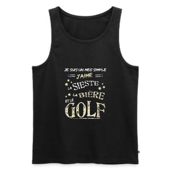 Golfeur passion cadeau humour joueur de golf - Débardeur bio Premium Homme - noir - Devant - Michal (187cm)