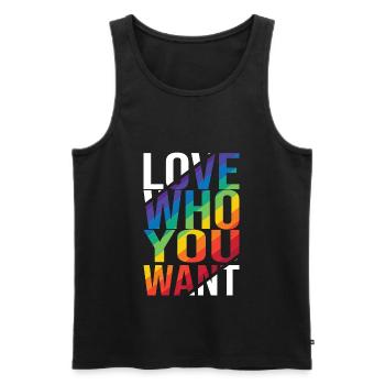Love Who You Want Gay Pride LGBTQ Regenbogen CSD - Männer Premium Bio Tank Top - Schwarz - Vorne - Michal (187cm)