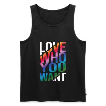 Love Who You Want Gay Pride LGBTQ Regenbogen CSD - Männer Premium Bio Tank Top - Schwarz - Vorne - Michal (187cm)