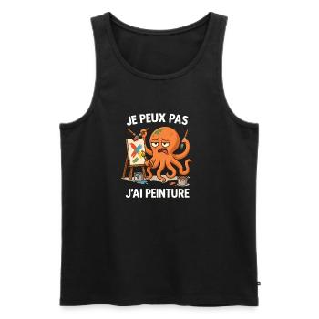 Je peux pas j’ai peinture – Humour artiste pieuvre - Débardeur bio Premium Homme - noir - Devant - Michal (187cm)