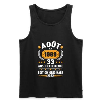 Cadeau D'anniversaire Rétro 33 Ans Août 1989 - Débardeur bio Premium Homme - noir - Devant - Michal (187cm)