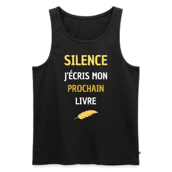 SILENCE J'ECRIS MON PROCHAIN LIVRE - Débardeur bio Premium Homme - noir - Devant - Michal (187cm)