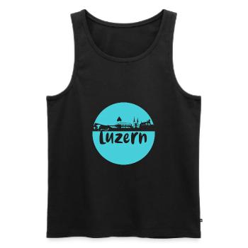 luzern,skyline, rond, coup de cisaille, bleu - Débardeur bio Premium Homme - noir - Devant - AI Model Male 178 light (178cm)