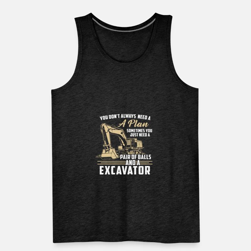 Construction worker · Construction site · Excavator · No plan Men's Premium Organic Tank Top