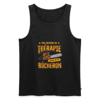 Bûcheron thérapie humour tronçonneuse original - Débardeur bio Premium Homme - noir - Devant - Michal (187cm)