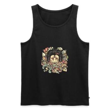 Gueisha Doodle Flat - Men's Premium Organic Tank Top - black - Front - Michal (187cm)