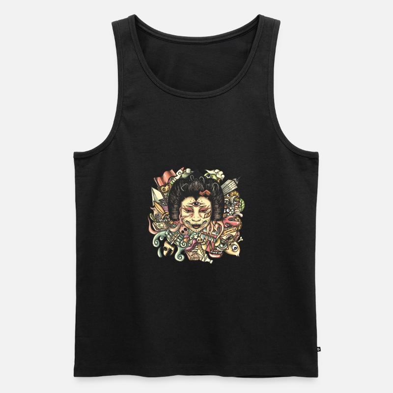 Gueisha Doodle Flat - Männer Premium Bio Tank Top - Schwarz