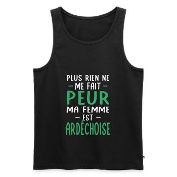 Rien ne me fait peur ma femme est Ardéchoise - Débardeur bio Premium Homme - noir - Devant - Michal (187cm)
