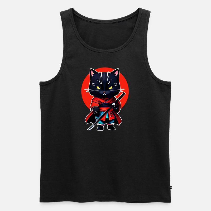 Samurai-Katze - Männer Premium Bio Tank Top - Schwarz