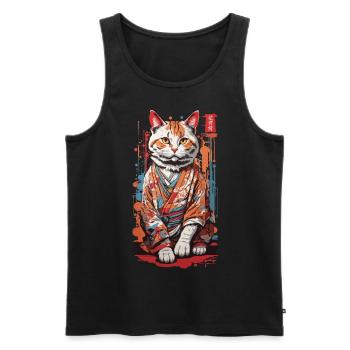Kimono japonais chat Geisha Kawaii chats Art - Débardeur bio Premium Homme - noir - Devant - AI Model Male 178 light (178cm)