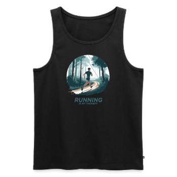 La course à pied est ma thérapie – Courir dans la nature - Débardeur bio Premium Homme - noir - Devant - AI Model Male 178 light (178cm)