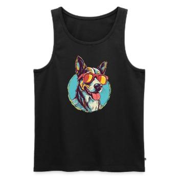 Cooler Hund mit Sonnenbrille - Männer Premium Bio Tank Top - Schwarz - Vorne - Michal (187cm)