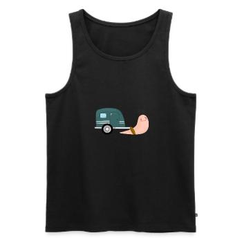 Escargot avec camping caravane - Débardeur bio Premium Homme - noir - Devant - AI Model Male 178 light (178cm)