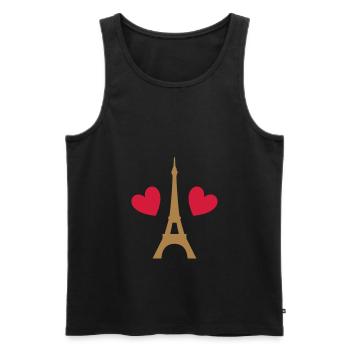 ★ Designfarben änderbar ★ Eiffelturm, zwei Herzen - Männer Premium Bio Tank Top - Schwarz - Vorne - Michal (187cm)