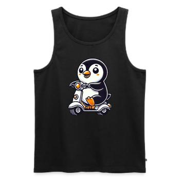 Whimsical Penguin Scooter Moped Funny Funny - Men's Premium Organic Tank Top - black - Front - Michal (187cm)