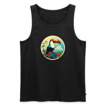 Toucan sur la plage - Débardeur bio Premium Homme - noir - Devant - Michal (187cm)