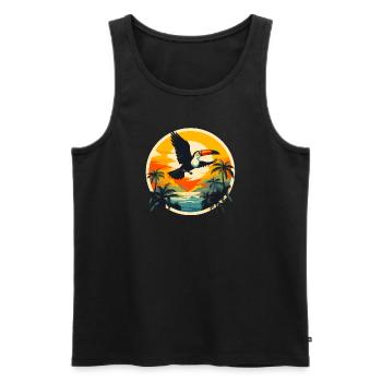 Toucan au coucher du soleil - Débardeur bio Premium Homme - noir - Devant - Michal (187cm)