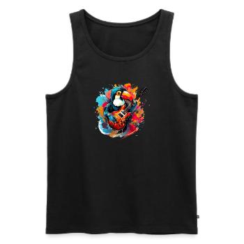 Toucan avec guitare - Débardeur bio Premium Homme - noir - Devant - Michal (187cm)