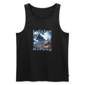 Lofoten maison en bois norvégienne montagnes mer grunge - Débardeur bio Premium Homme - noir - Devant - AI Model Male 178 light (178cm)