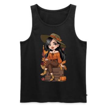 Herbst Frau Natur Blätter Jahreszeit - Männer Premium Bio Tank Top - Schwarz - Vorne - Michal (187cm)