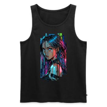 Cyber Frau Urbane Stadt Neon - Männer Premium Bio Tank Top - Schwarz - Vorne - AI Model Male 178 light (178cm)
