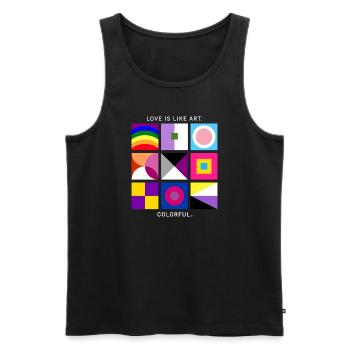 Liebe ist wie Kunst – bunt – LGBTQIA+ geometrisch - Männer Premium Bio Tank Top - Schwarz - Vorne - AI Model Male 178 light (178cm)