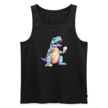 T-Rex enjoys ice cream - Funny dinosaur design - Men's Premium Organic Tank Top - black - Front - Michal (187cm)