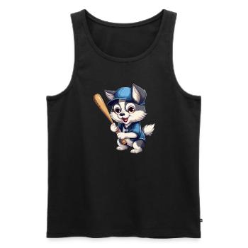 Husky Plays Baseball, Sporty Dog Design - Men's Premium Organic Tank Top - black - Front - AI Model Male 178 light (178cm)