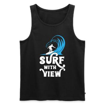 Surfing with View - Men's Premium Organic Tank Top - black - Front - AI Model Male 178 light (178cm)