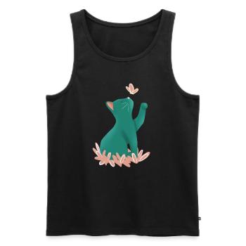 Blue kitten and pink butterfly - Men's Premium Organic Tank Top - black - Front - AI Model Male 178 light (178cm)