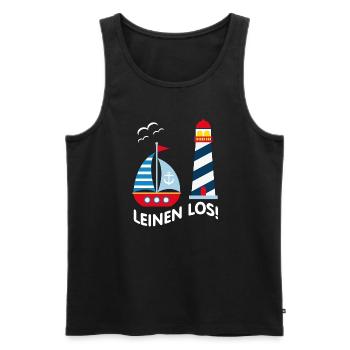 Leinen Los - Leuchtturm, Segelboot und Möwen - Männer Premium Bio Tank Top - Schwarz - Vorne - Michal (187cm)