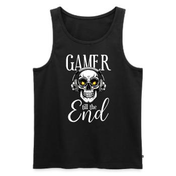 Gamer zocken Totenkopf Kopfhörer till the end - Männer Premium Bio Tank Top - Schwarz - Vorne - AI Model Male 178 light (178cm)