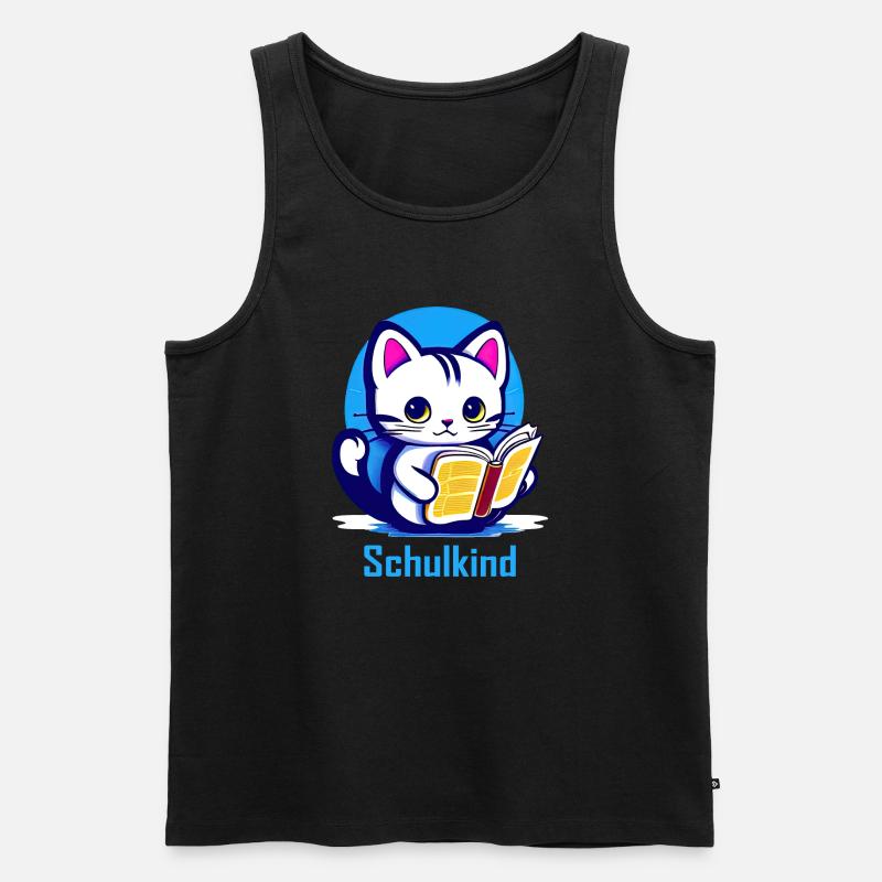 Schulkind Katze mit Buch - Männer Premium Bio Tank Top - Schwarz
