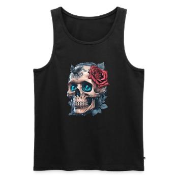 Crâne avec des roses - Débardeur bio Premium Homme - noir - Devant - AI Model Male 178 light (178cm)