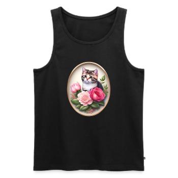Vintage Cat Portrait with Roses - Men's Premium Organic Tank Top - black - Front - Michal (187cm)
