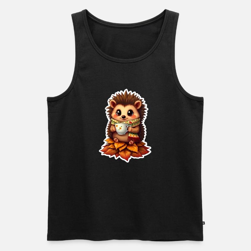 Gemütlicher Igel im Herbst - Männer Premium Bio Tank Top - Schwarz