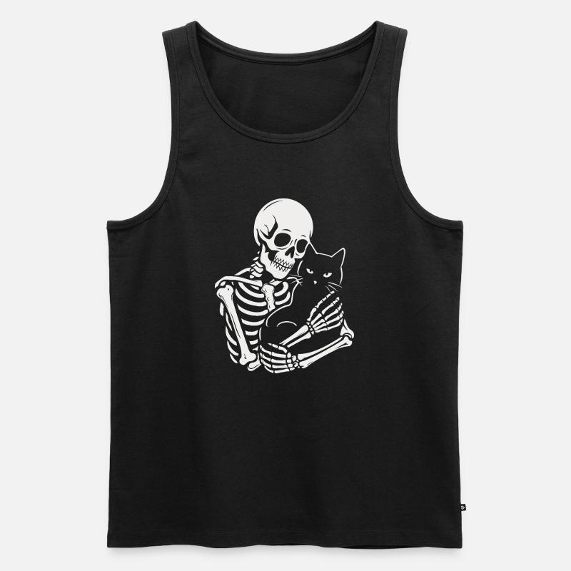 Skelett streichelt schwarze Katze - Männer Premium Bio Tank Top - Schwarz