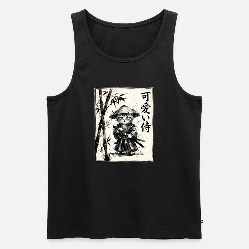Samurai Cat Sumi-e Ink Drawing - Men's Premium Organic Tank Top - black
