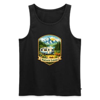 Camping in den Bergen Illustration - Männer Premium Bio Tank Top - Schwarz - Vorne - AI Model Male 178 light (178cm)