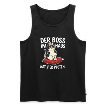 Katze mit Krone - Lustiges Haustier Motiv - Männer Premium Bio Tank Top - Schwarz - Vorne - Michal (187cm)