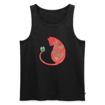 Cat with owl E 91 - Men's Premium Organic Tank Top - black - Front - AI Model Male 178 light (178cm)