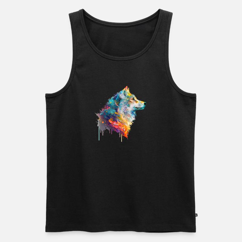 Aquarell Wolf - Männer Premium Bio Tank Top - Schwarz