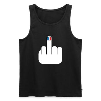 French manucure doigt d'honneur bleu blanc rouge - Débardeur bio Premium Homme - noir - Devant - AI Model Male 178 light (178cm)