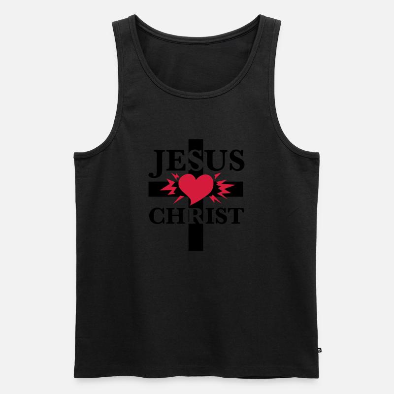 Jesus Christ / Heart & Cross - Männer Premium Bio Tank Top - Schwarz